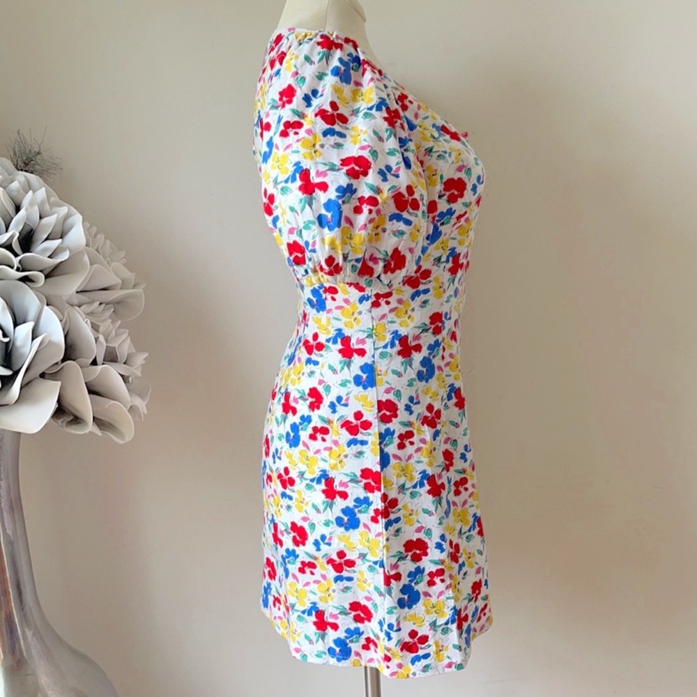 RIXO Floral Short Sleeve Preppy Button-Up Coconut Girl Dress 10 - Picture 8 of 12